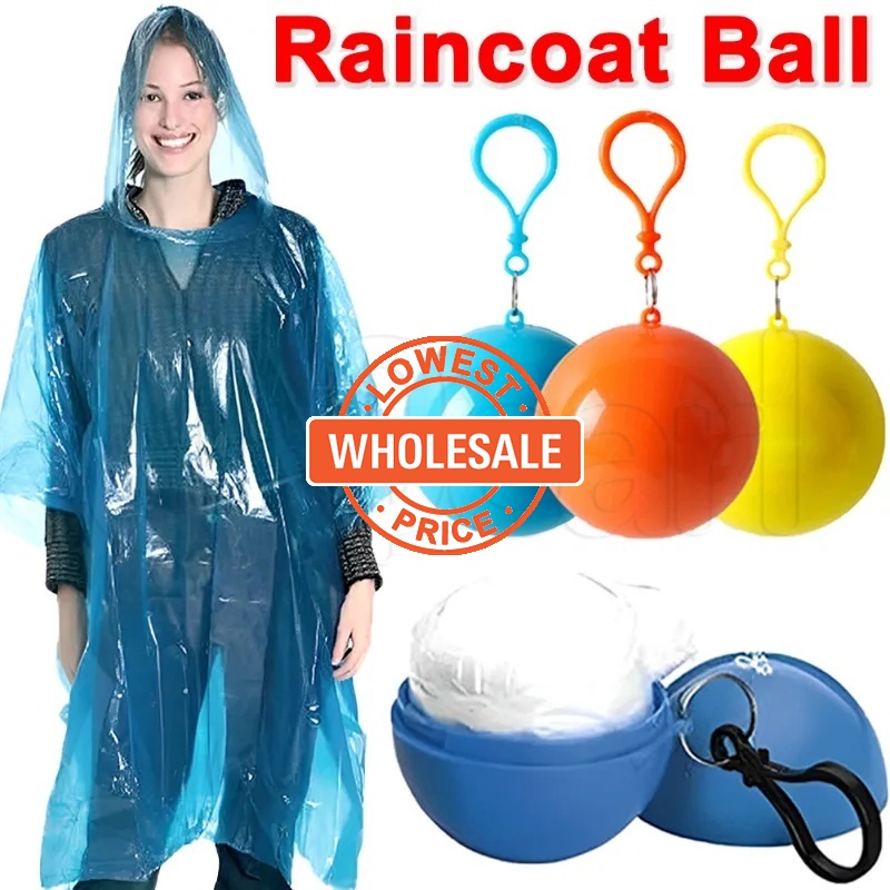 [批發] 便攜式一次性加厚雨衣/成人透明防水雨衣球/雨罩戶外旅行露營/可懸掛應急連帽雨披