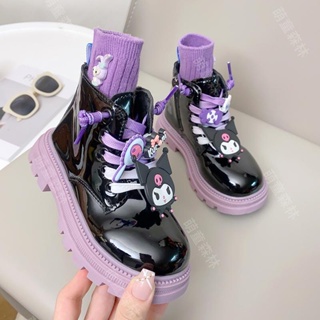 Kuromi冬季新款兒童馬丁靴卡通庫洛米女童鞋可愛百搭刷毛保暖短筒靴