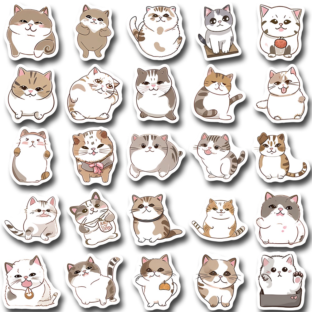 防水貼紙 - 100 張貼紙防水 - 獨特的可愛卡通貓圖案