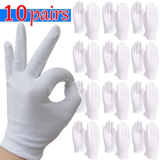 1/10 雙流行白色軟棉工作手套乾手處理膜 SPA 手套禮儀高彈手套家用清潔工具