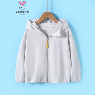 【YAOEENH】100-160CM 夏季兒童清爽透氣糖果色連帽防曬服 中小男女童拉鍊小外套外套 現貨 快速出貨