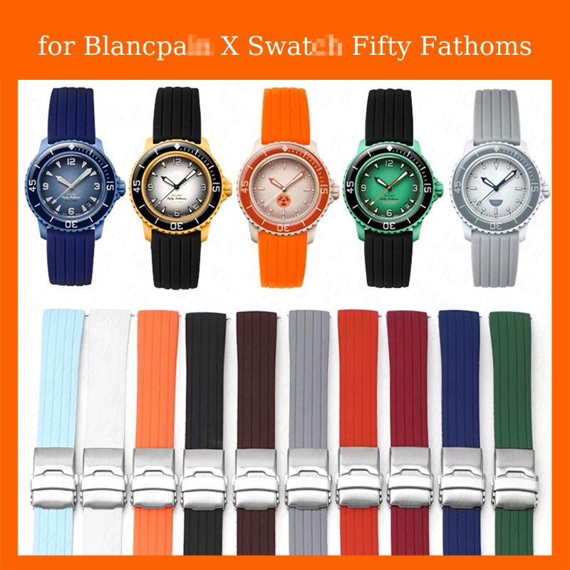 22 毫米矽膠錶帶適用於 Blancpain X Swatch Fifty Fathoms 五大洋系列錶帶女士男士替換手