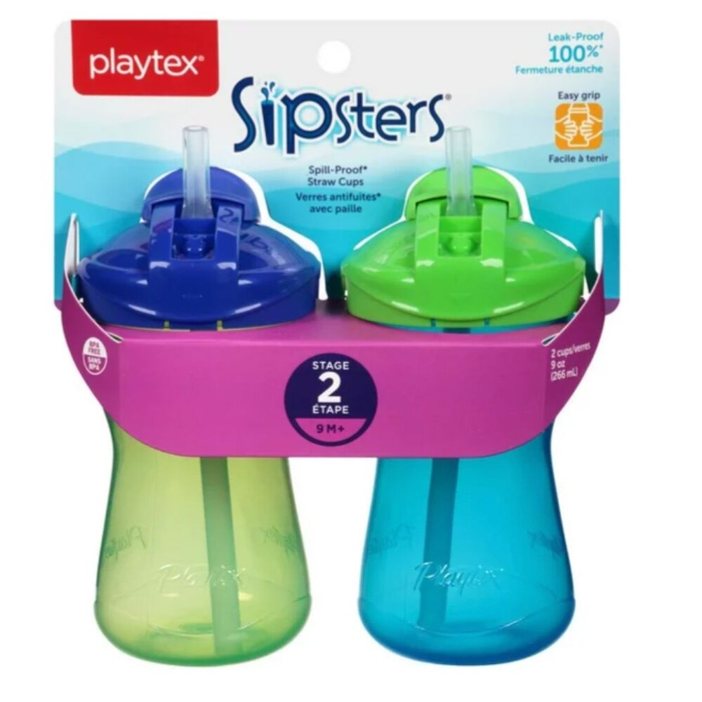 全館現貨☆Playtex Baby Sipsters 防漏杯附吸管包 (2入) 防漏杯 -水杯 360度 學習杯 雙耳杯