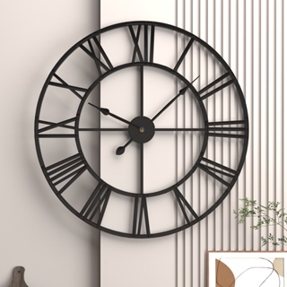 家用復古客廳鐵藝掛鐘 北歐裝飾時鐘 圓形羅馬靜音鍾 表