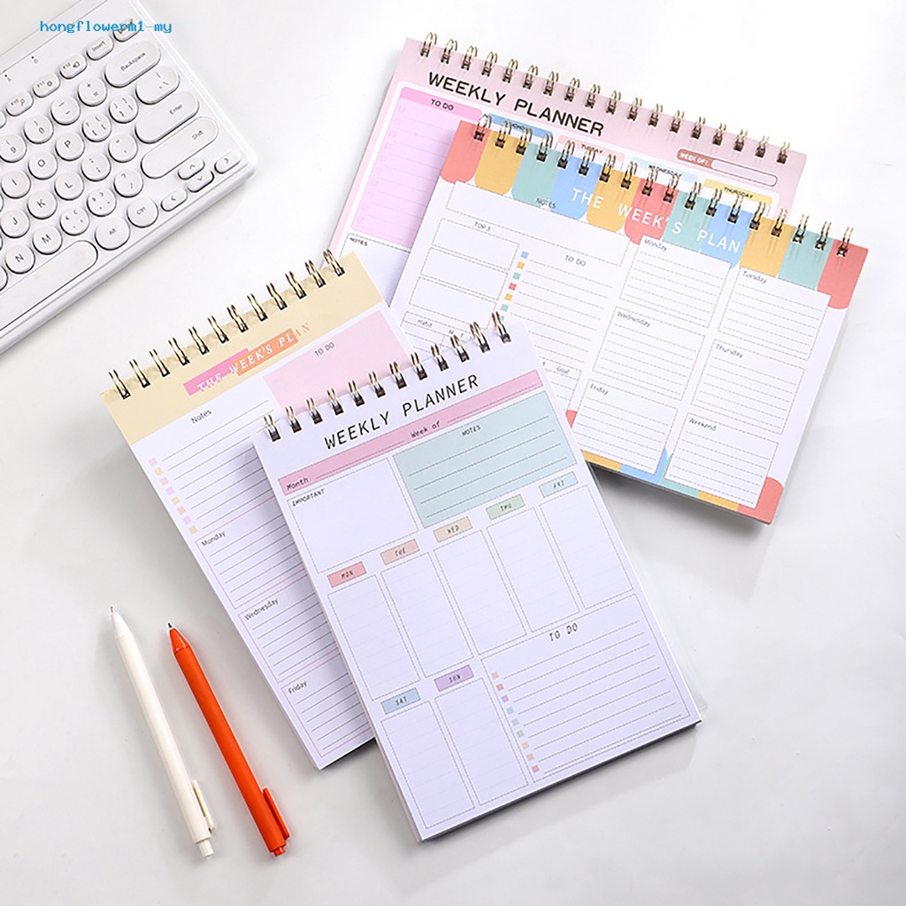 Hongflower-notebook 英文週計劃記事本帶目標設置每日日程筆記本適用於學校辦公室家庭