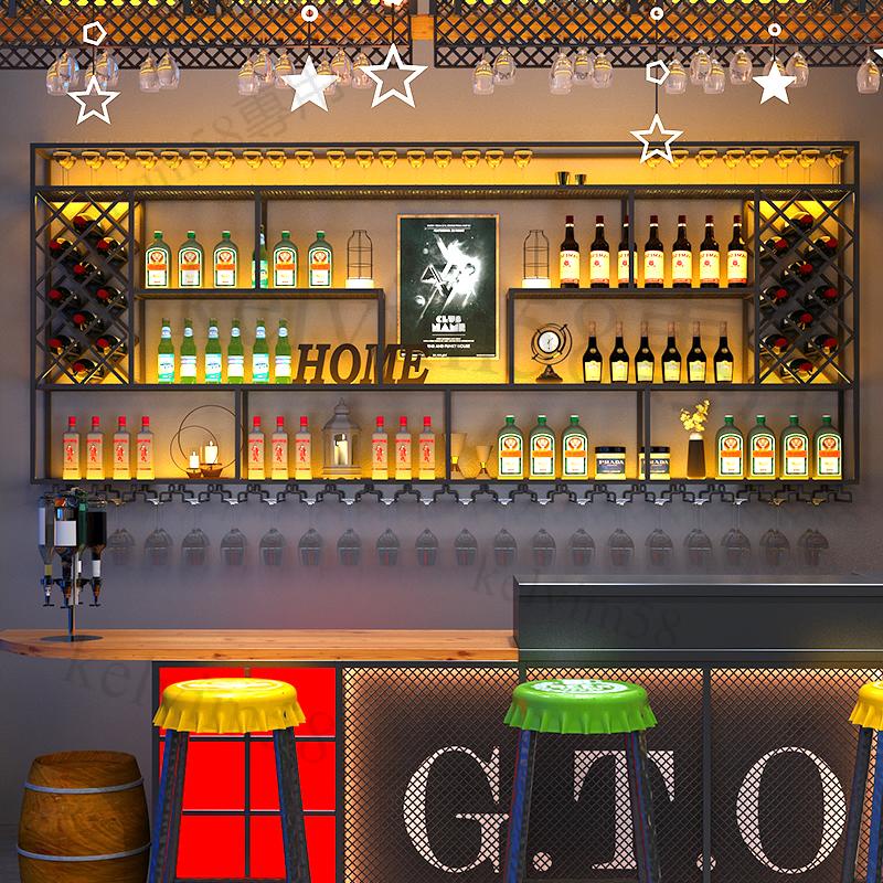 免運【含發票】酒吧吧台酒櫃置物架 餐廳簡約牆上菱形酒櫃 壁掛式紅酒架子展示架