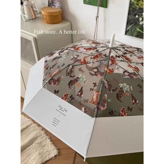 小紅書同款油畫貓咪透明傘時尚全自動長柄傘法式高級彩色塑膠雨傘