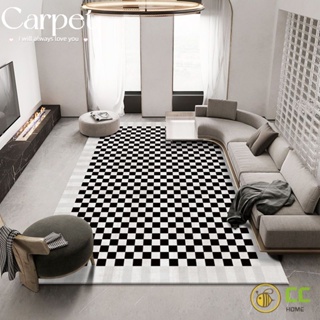 CC❤Home ins黑白棋盤格客廳水晶絨地毯美式復古沙發茶几地墊簡約臥室床邊毯