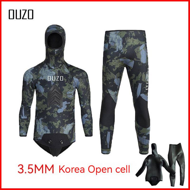 現貨 OUZO 3.5mm 獵魚服 男款分體迷彩連帽保暖 韓國Open cell 帽簷袖口褲腰包邊 前胸壓膜 戶外潛水