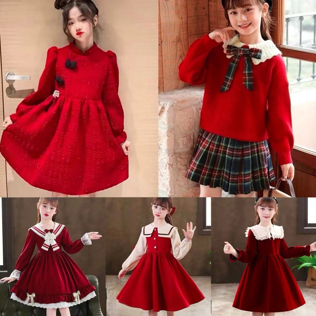 過年童裝 女童紅色過年服 親子裝 女童洋裝冬季中國風過年旗袍裙兒童公主紅色新年裙子拜年服