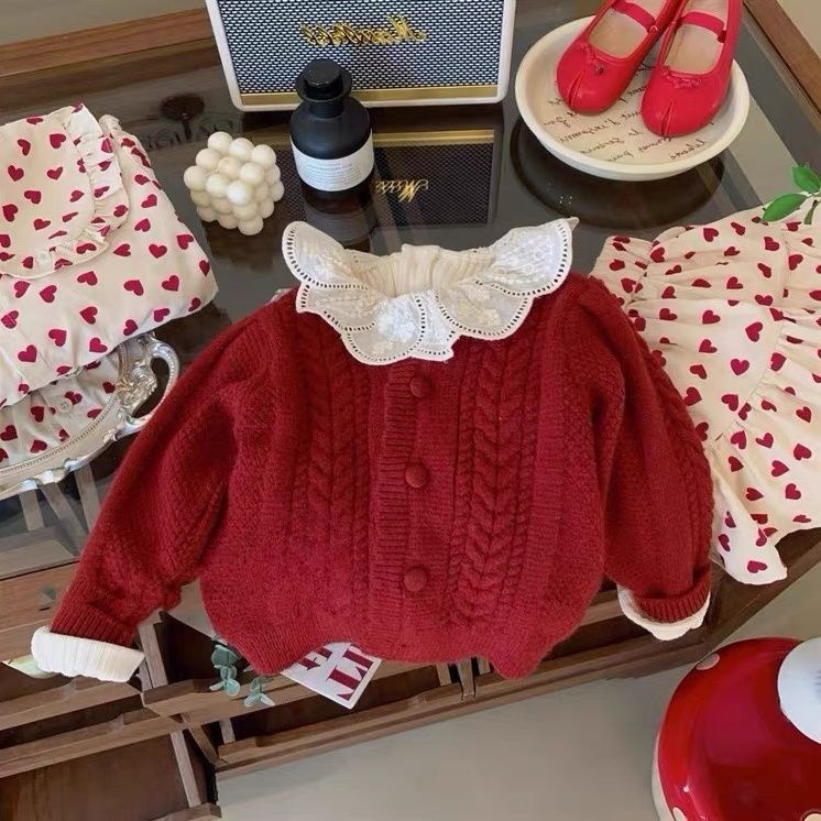 寶寶紅色過年服童裝韓國保暖寶寶新款外套兒童小外套秋冬女童針織衫 UOIN