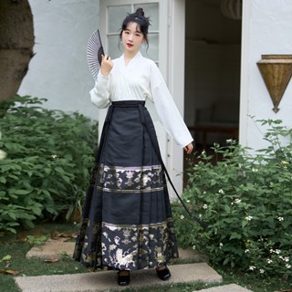 【桃喜Rich現貨】大碼織金馬面裙系列 原創明制 改良漢服女 改良飛機袖 新中式國風 織金龍紋黑色馬面裙 春夏日常套裝