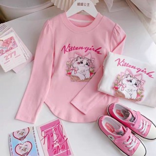 【秋冬新品】女童上衣 秋冬衣服兒童大學T女童長袖T恤秋冬新款韓版兒童打底衫德絨女孩洋氣貓咪上衣中大童女童衣服 兒童衣服