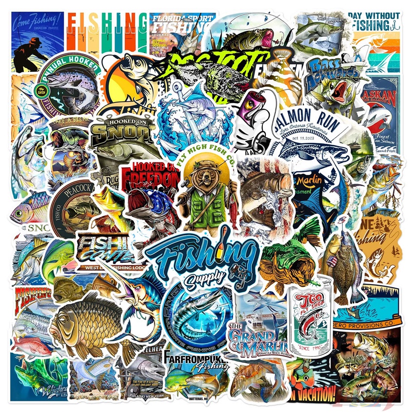 ❉ 有趣的戶外釣魚藝術系列 02 貼紙 ❉ 50 件/套防水 DIY 時尚貼花塗鴉貼紙