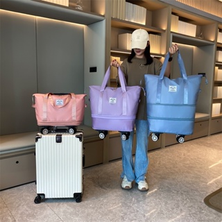 旅行包 後背包帶滾輪女短途手提大容量輕便待產收納出差行李袋子