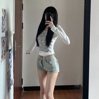 軟糯德絨打底衫女 秋冬季上新 內搭美式印花長袖t恤上衣 ins潮修身顯瘦設計感長袖上衣 簡約百搭內襯上衣