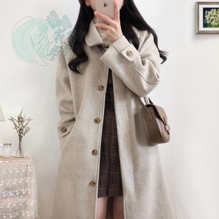 溫柔韓系呢子大衣冬季毛呢外套女赫本風中長款外套加棉加厚灰色呢外套黑色呢外套百搭呢子大衣純色中長款外套