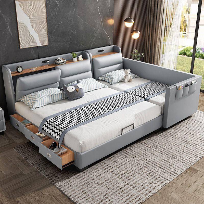 [免運 ] 二胎家庭床 實木床 現代簡約 一家四口 三口功能拼接床 真皮床 親子床