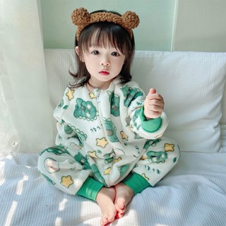 【兒童家居服】兒童連身睡衣寶寶秋冬季法蘭絨家居服珊瑚絨爬服嬰兒睡袋睡衣加厚刷毛