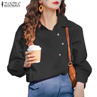 Zanzea 女式韓版時尚 Polo 純色長袖 H 形寬鬆上衣