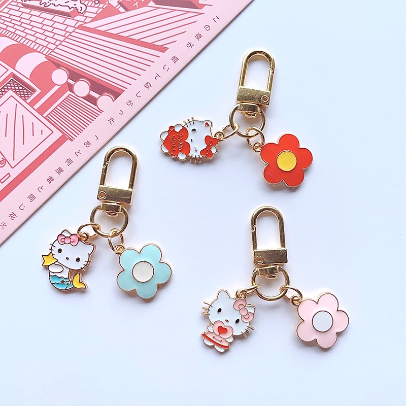 可愛的三麗鷗凱蒂貓kitty鑰匙扣包包配飾花朵小吊飾