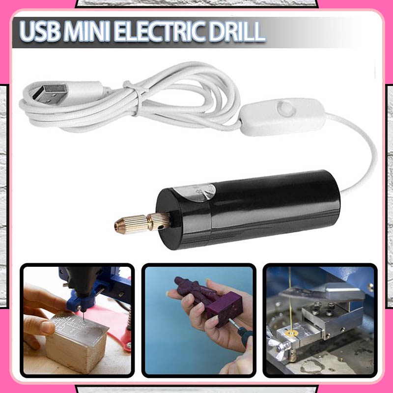 Mesin 微型迷你電鑽機 USB DC 5V 電鑽,帶 3 件鑽頭切割和拋光工具