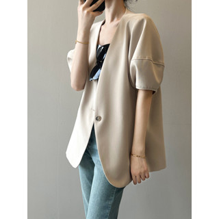 DANDT韓版泡泡袖短袖西裝外套女 春季薄款休閒半袖西服80952(25 FEB Ian) 歐美服飾
