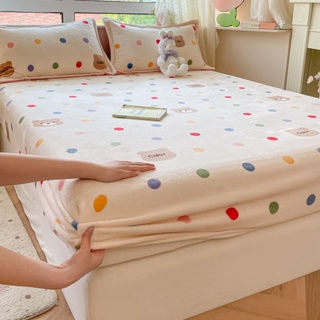 可愛波點小熊牛奶絨床包 加厚法蘭絨床包 暖絨床單 床罩 單人 雙人 加大床包 牛奶絨枕頭套 卡通床包