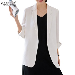Zanzea 女式韓版時尚寬鬆翻領長袖純色西裝外套