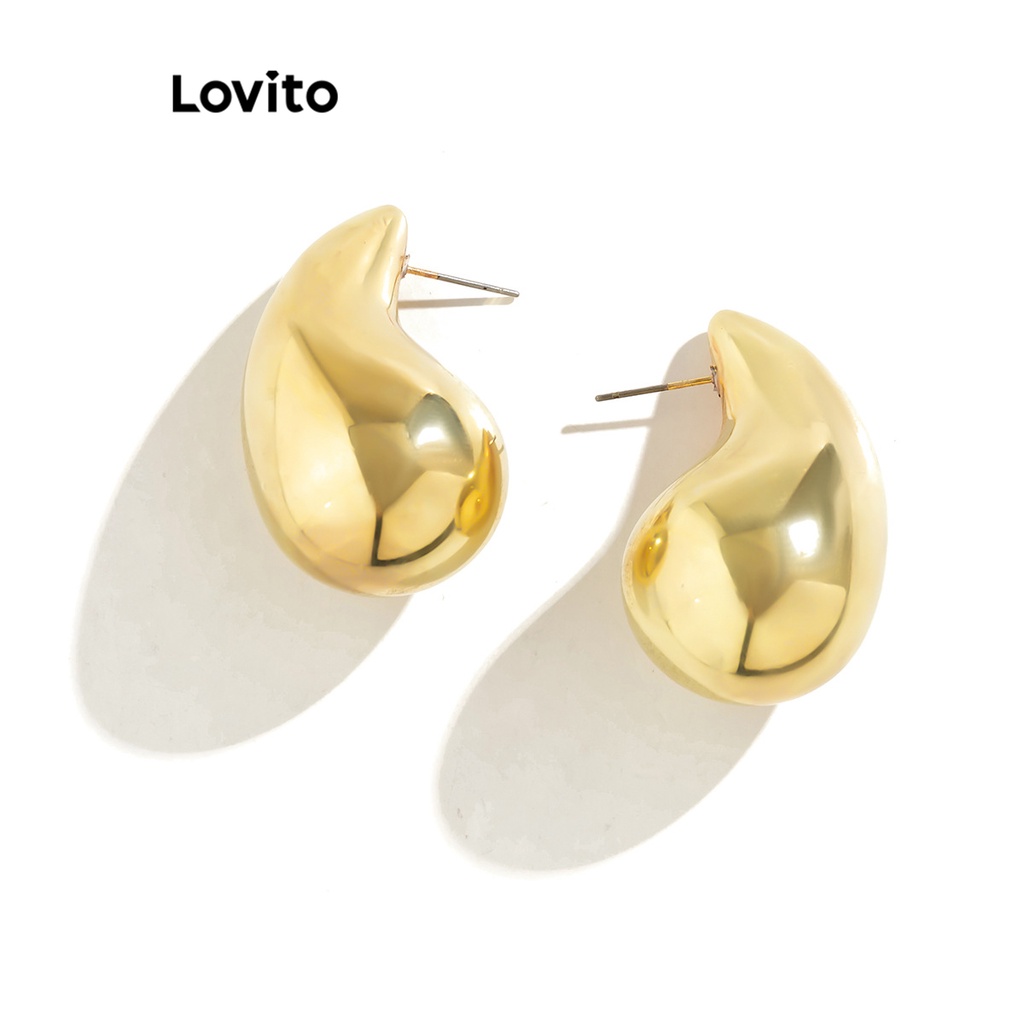 Lovito 女士休閒素色金屬耳環 LFA01125 (金色)