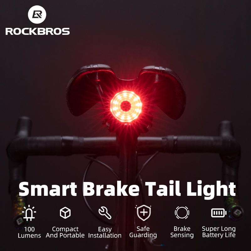 ROCKBROS便攜式腳踏車尾燈100流明智能傳感器剎車腳踏車尾燈鞍座杆500mAH USB可充電Warnin