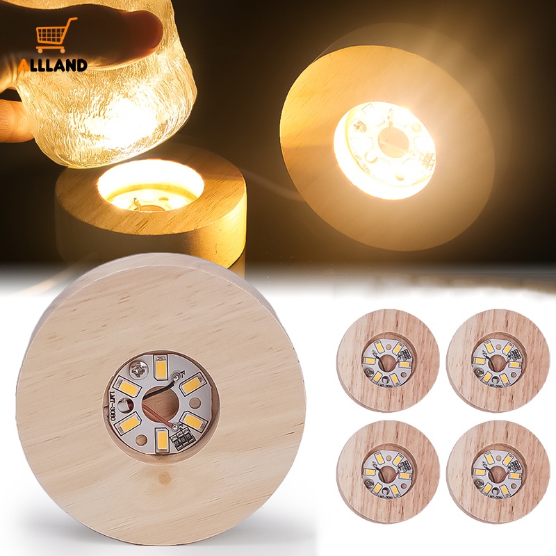 5cm/6cm/7cm/8cm 簡約圓形木質 LED 發光底座浪漫水晶球展示燈座 DIY 手工工藝品裝飾小夜燈帶 USB