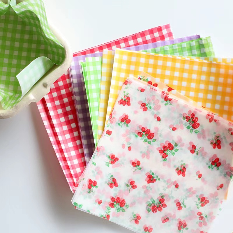 現貨【防油紙】 烘焙蛋糕裝飾 韓國ins風彩色油紙 水果草莓格子油紙 便當盒簡餐墊紙
