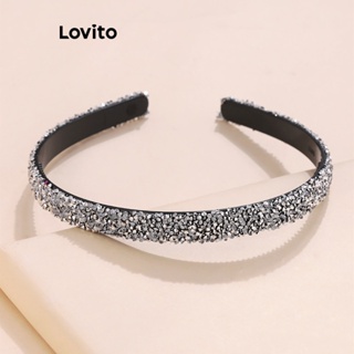 Lovito 女士優雅素色水鑽髮帶 LFA04153 (銀色/黑色)