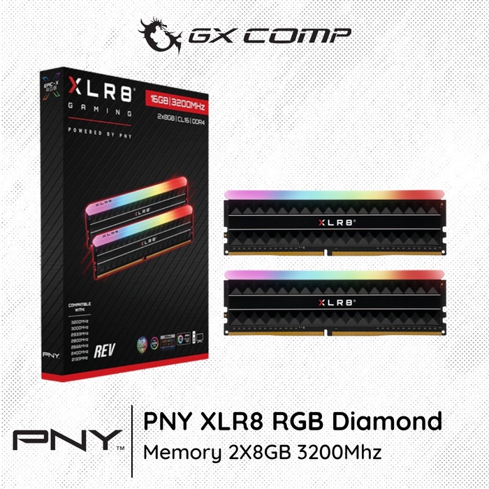 Pny XLR8 遊戲鑽石 RGB DDR4 2x8GB 3200Mhz 內存 16GB PC 3200