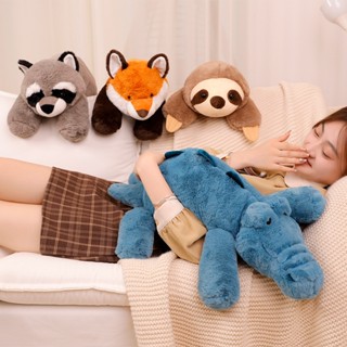 WellC~❤ 【現貨】毛絨玩具 吾盧拉柔軟趴趴動物公仔懶趴浣熊狐狸樹懶鱷魚玩偶床上女孩大抱枕