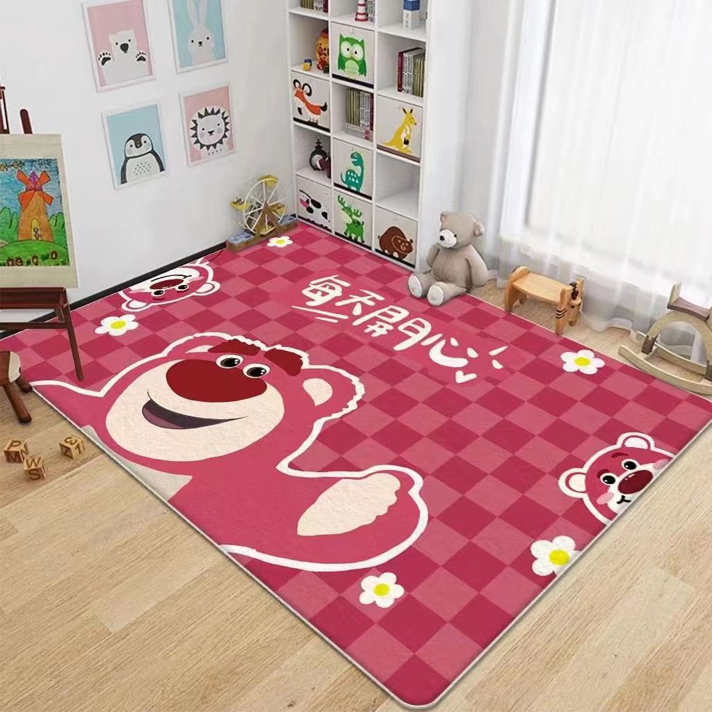 卡通可愛地毯 臥室草莓熊地墊 客廳沙發茶几地毯 床邊滿鋪毯（140x200CM）