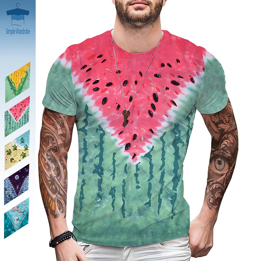 紮染服裝3d打印鯊魚自然中性休閒裝短袖趣味新款時尚搞笑超大t恤