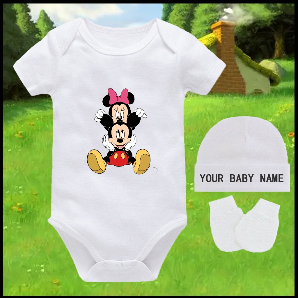 米奇和米妮 100 件棉質嬰兒連身衣,適合新生兒衣服可定制名稱