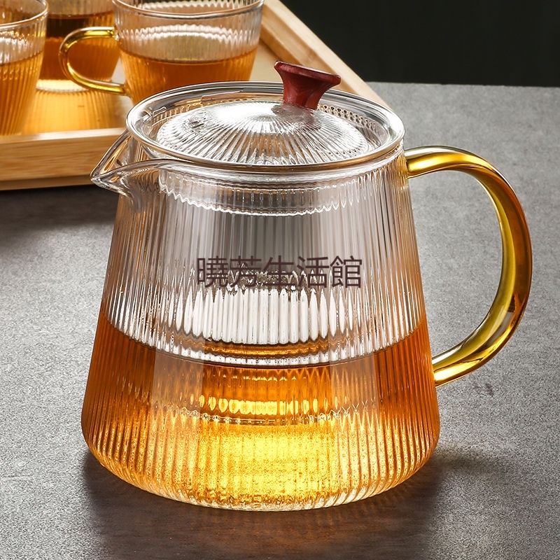 〈曉芳推薦〉耐熱茶水分離玻璃泡茶壺 耐熱玻璃公道杯 玻璃茶壺 公杯分茶器 隔冰耐熱側把小茶壺 茶具套裝 玻璃