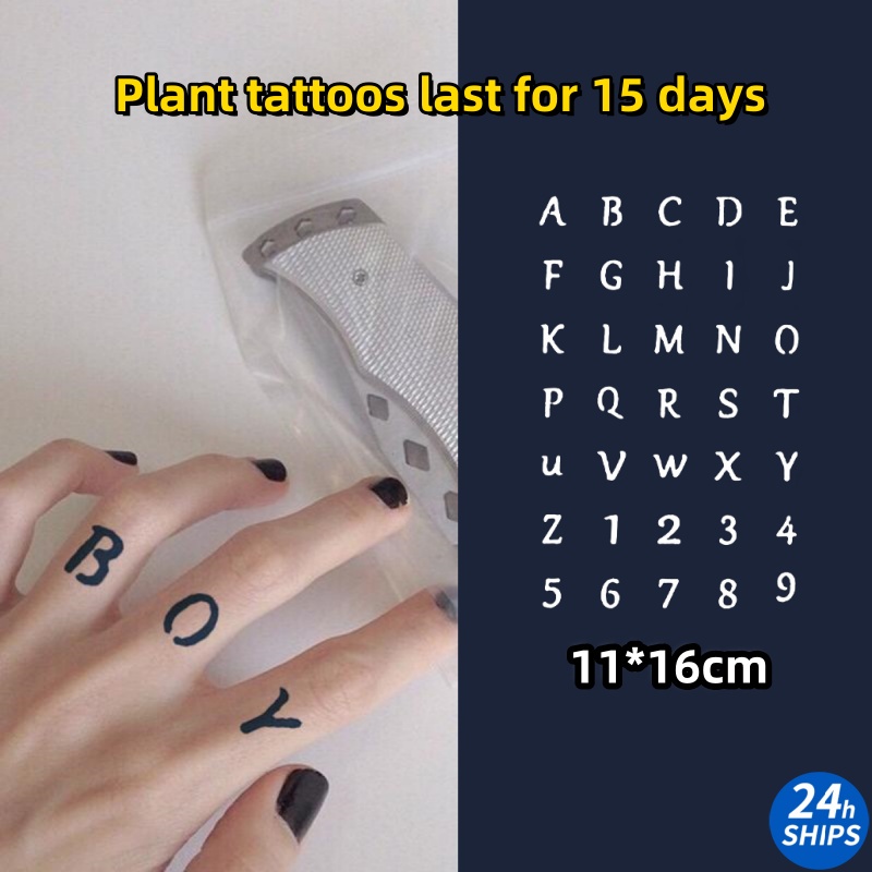 英文字母圖案紋身可愛手指植物紋身防水紋身貼紙持續15天臨時假紋身