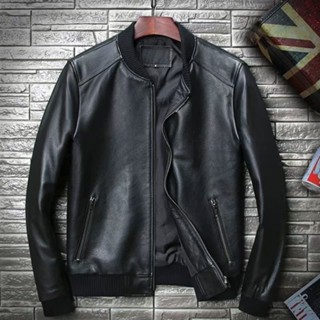 新品特惠+今日特價>皮衣 男 皮衣外套 [加棉款內襯]新款海寧真皮皮衣男頭層皮夾剋牛皮棒球修身機車夾剋短款外套休閒