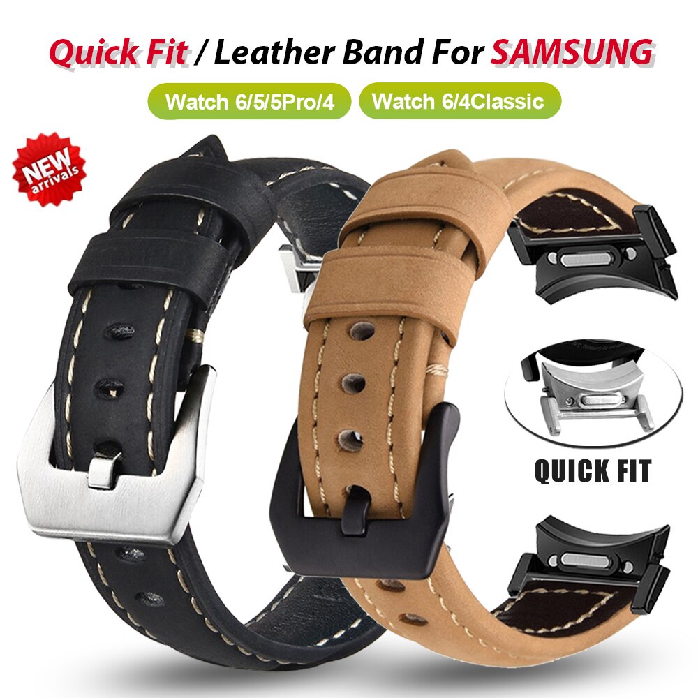 SAMSUNG No Gaps Quick Fit 真皮錶帶適用於三星 Galaxy Watch 6 經典 47 毫米