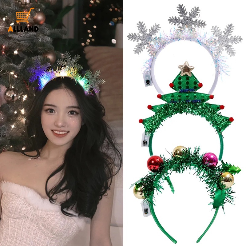 創意聖誕樹形狀 LED 發光塑料頭帶/美麗的雪花圖案聖誕髮帶/節日派對裝扮頭飾道具