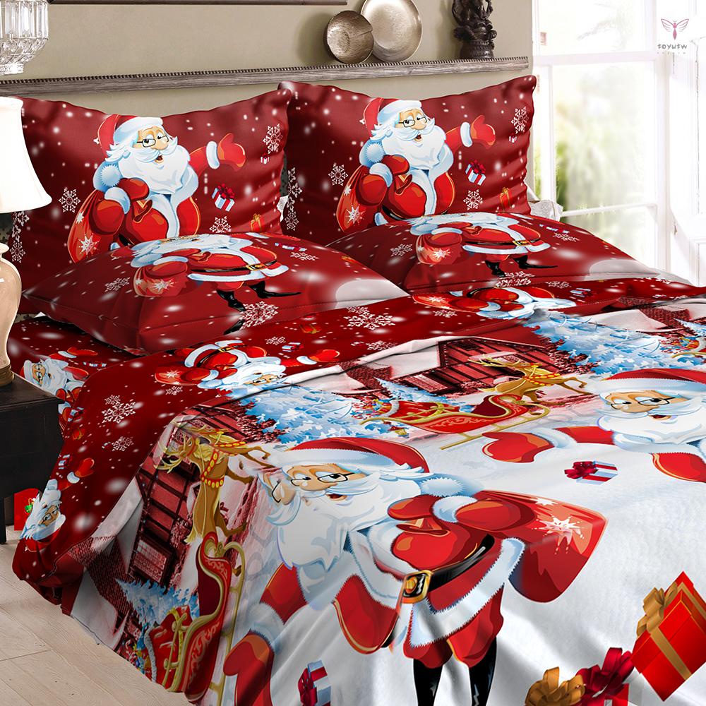 聖誕聖誕老人寢具套裝聚酯纖維 3D 列印羽絨被套 + 2 件枕頭套 + 床單套裝聖誕臥室裝飾品 - 全尺寸
