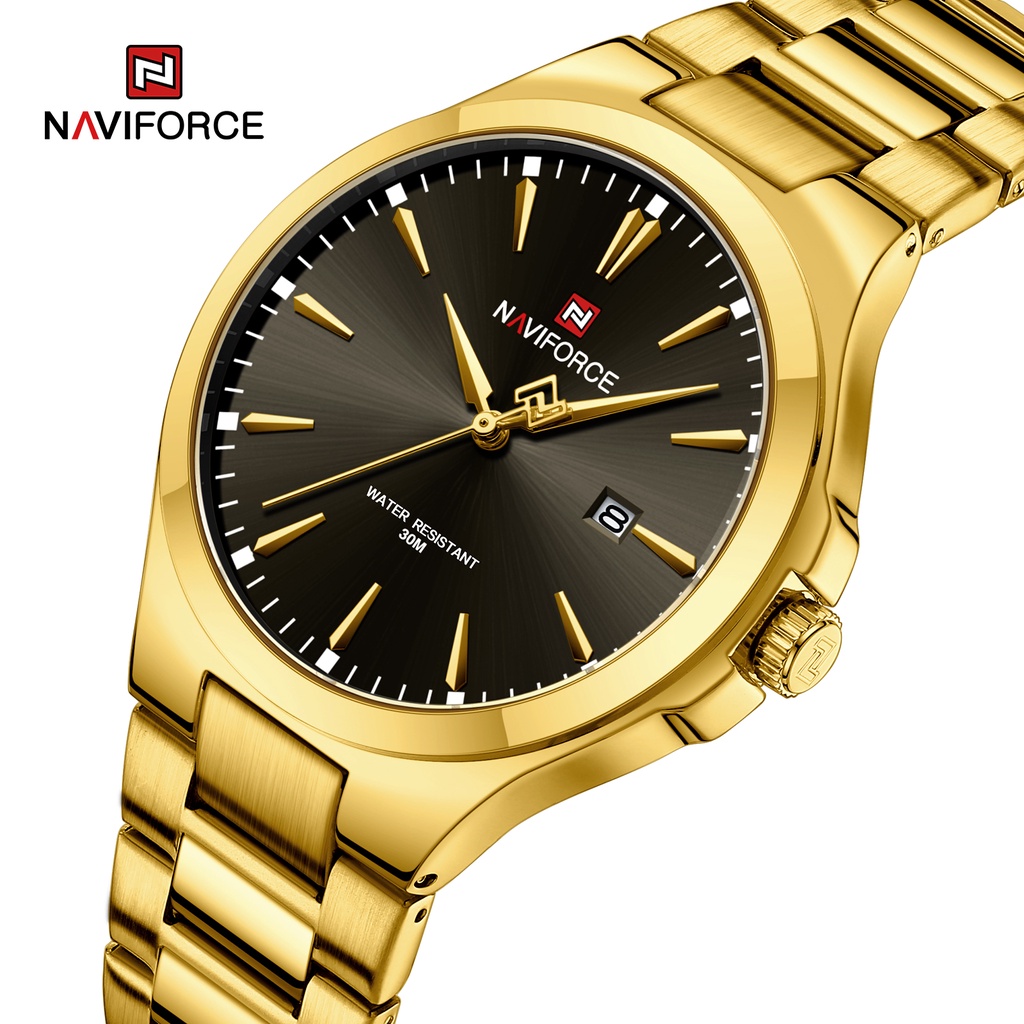 Naviforce 9214 男士手錶豪華商務手錶不銹鋼運動軍用石英原裝時鐘