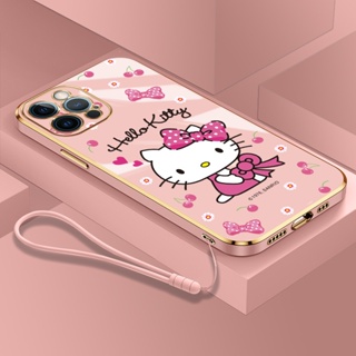 Iphone 12 Pro Max 12 Mini 11 Pro Max 超薄電鍍方形可愛卡通 Hello kitty