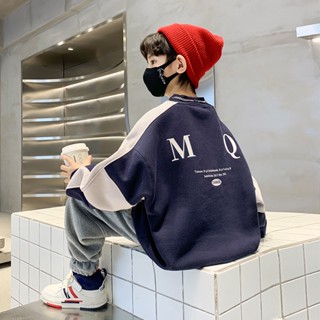 120-170CM 冬季兒童刷毛一件式絨拼接大學T 男童高領運動休閒上衣