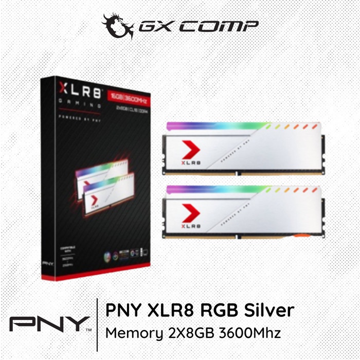 Pny XLR8 遊戲 RGB DDR4 2X8GB 3600Mhz 銀色內存 16GB PC 3600