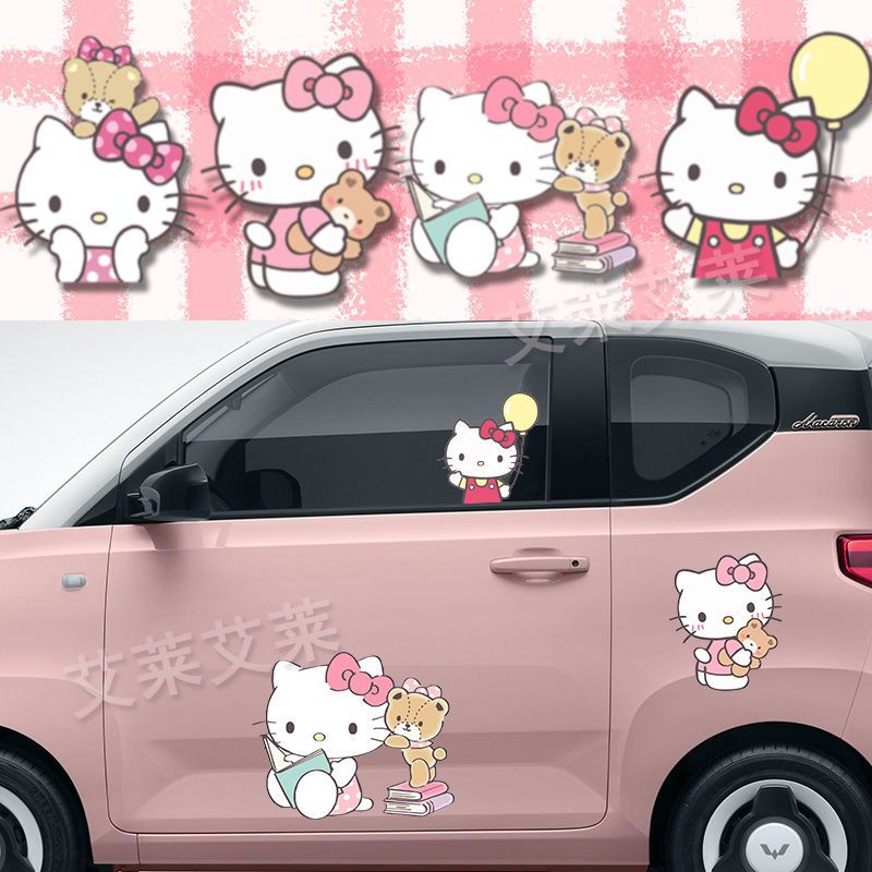 抱小熊拿氣球kitty貓機車helloKitty車紙裝飾機車貼
